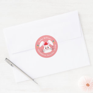 Sticker Rond Timbres de l'enveloppe rouge avec visage de lapin