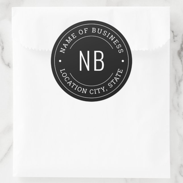 Sticker Rond Timbres Initiales Monogramme Noir Entreprise Moder (Sac)