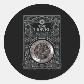 Sticker Rond Time Travel Vintage Retro Science Fiction Cadeau