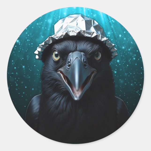 Sticker Rond Tin Foil Casquette noir Bird Raven (Devant)