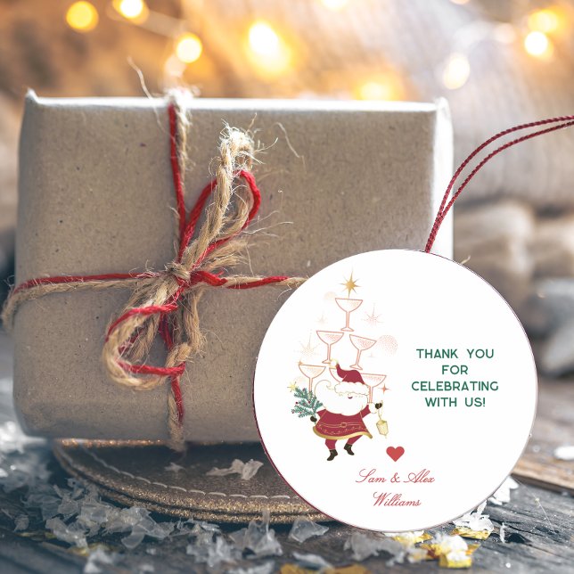 Sticker Rond Tini Bit Merry Martini Bureau Noël Père Noël (Tini Bit Merry Martini Office Christmas Santa Classic Round Sticker)