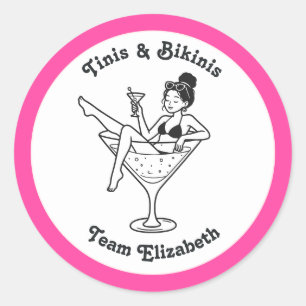 Sticker Rond Tinis & Bikinis Équipe Mariée Enterrement de Vie d