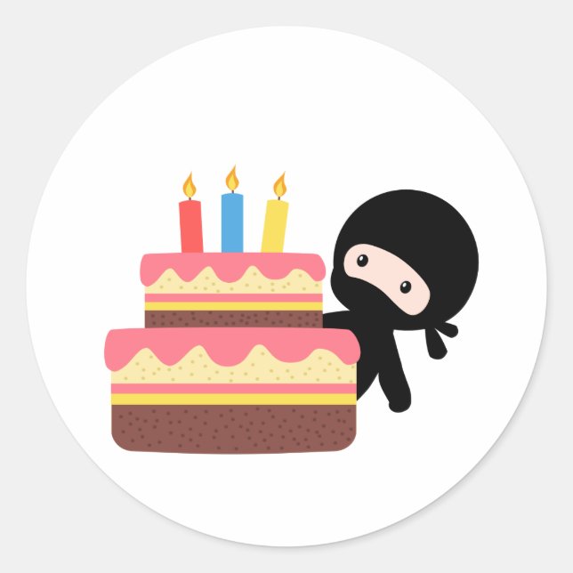 Sticker Rond Tiny Ninja Derrière le gâteau d'anniversaire (Devant)