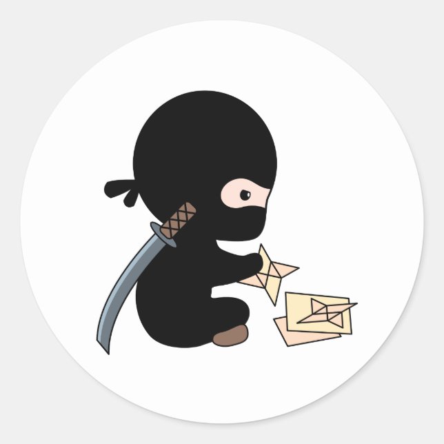 Sticker Rond Tiny Ninja Fabriquant de l'Origami Papier Jetant É (Devant)