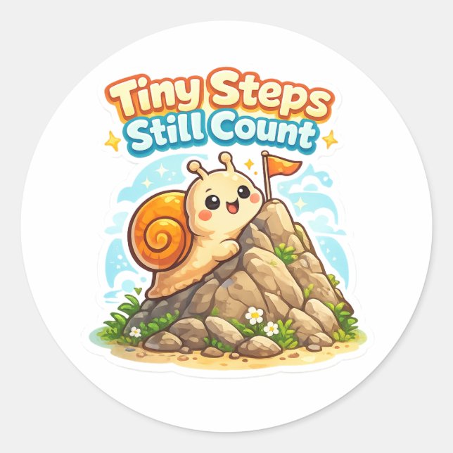 Sticker Rond Tiny Steps Still Count - Inspirational Snail (Devant)