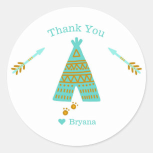 Sticker Rond Tipi Moderne Turquoise, Sarcelle et Or pour une Fê