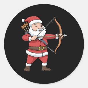 Sticker Rond Tir à l'arc de Noël Chasse à la botte Santa Claus