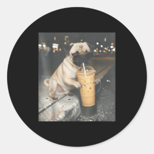 Sticker Rond Tirelire buvant du café glacé mème animal drôle ch