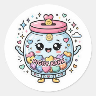 Sticker Rond Tirelire Kawaii Charité CoSticker en forme de coeu