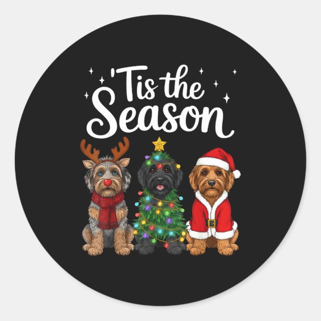 Sticker Rond Tis The Season Aussiedoodle Christmas Santa Dog Lo (Devant)