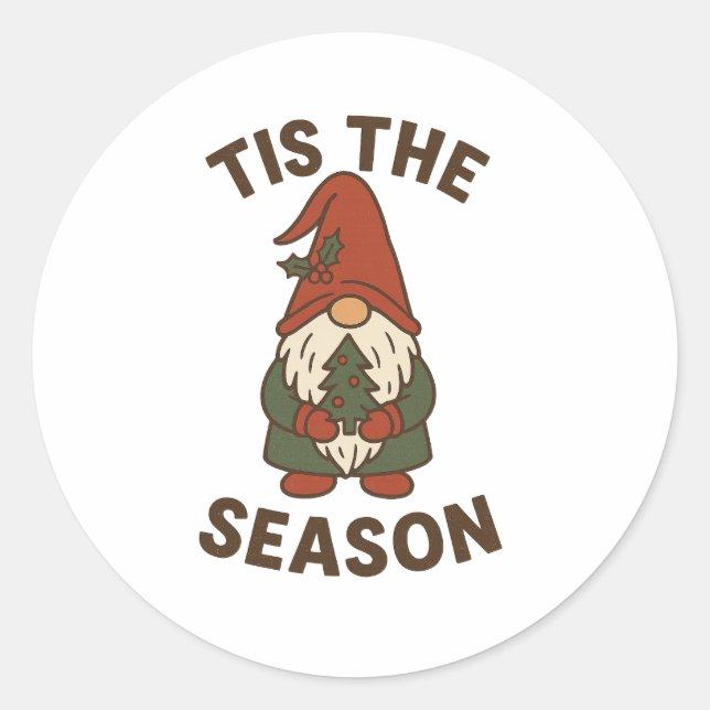 Sticker Rond Tis The Season Gnome Christmas (Devant)