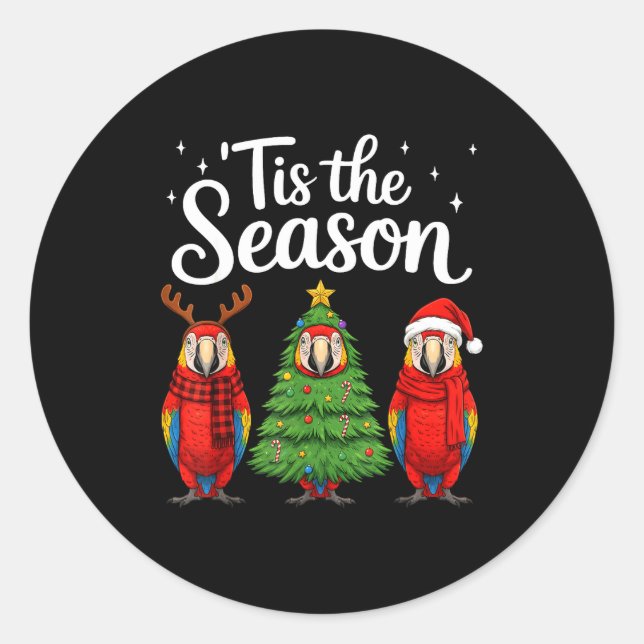 Sticker Rond Tis The Season Let Macaw Christmas Santa Parrot  (Devant)