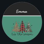 Sticker Rond "Tis the Season" Plaid Leopard Christmas Trees<br><div class="desc">"Tis the Season" Plaid Leopard Christmas Trees</div>
