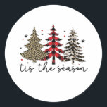 Sticker Rond "Tis the Season" Plaid Leopard Christmas Trees<br><div class="desc">"Tis the Season" Plaid Leopard Christmas Trees</div>