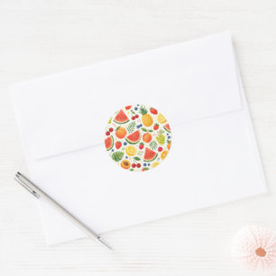 Sticker Rond Tissu à motif de fruits d'été Pastèque tropicale