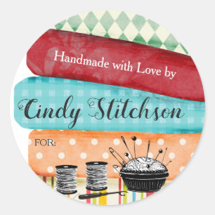 Sticker Rond Tissus piquants de couture faits main avec