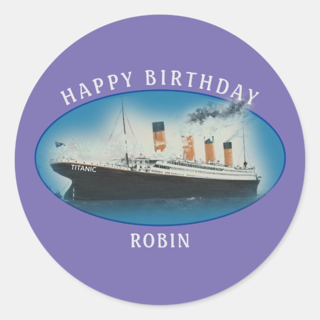 Sticker Rond Titanic Birthday Purple RMS White Star Line Ship (Devant)