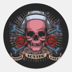 Sticker Rond TLC Infirmière crâne