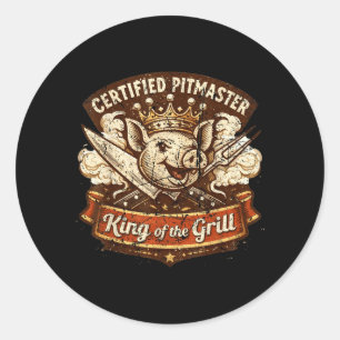 Sticker Rond Tmaster BBQ Papa certifié Roi Rétro du Grill