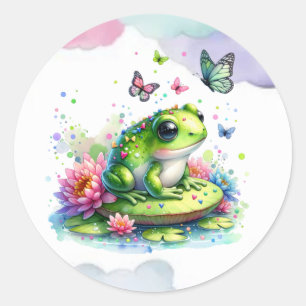 Sticker Rond Toad Whimsical, Fleurs et Papillons