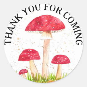 Sticker Rond Toadstool Champignons Forêt aquarelle Rouge Nature