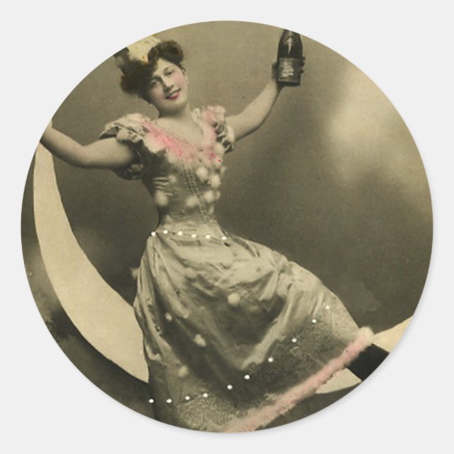 Sticker Rond Toast de Champagne sur une lune de croissant (Devant)