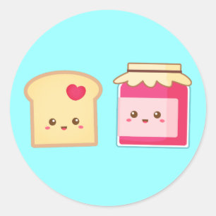 Sticker Rond Toast Mignon et Confiture de Fraises, Répandre l'A