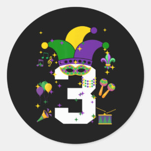 Sticker Rond Toddler 3e anniversaire Mardi Gras thème 3 ans