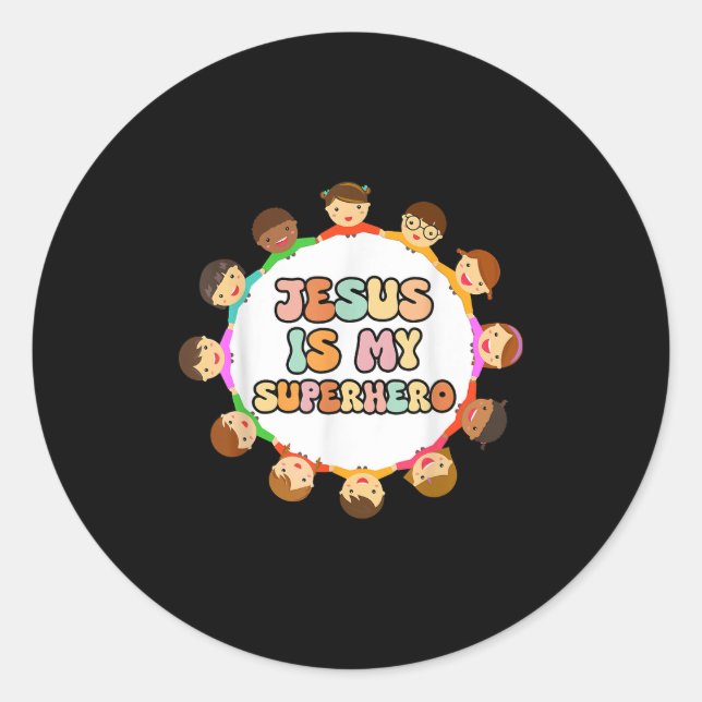 Sticker Rond Toddler Girls Jesus Is My Superhero Christian Sist (Devant)
