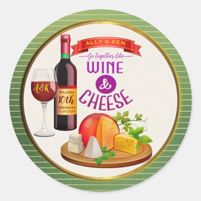 Sticker Rond Together Like Wine Cheese Anniversary (Devant)