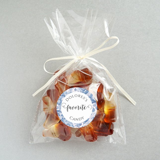 Sticker Rond Toile Bleu Français Personnalisé Bonbon Favori (Create custom party favors with your favorite candy!)