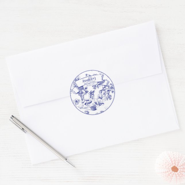 Sticker Rond Toile bleue et blanche (Enveloppe)