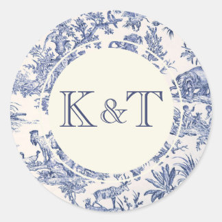 Sticker Rond Toile bleue et blanche