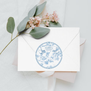 Sticker Rond Toile bleue et blanche de Jouy Fête des mariées