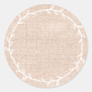Sticker Rond Toile Burlap Rose Vierge Écriture Rustique