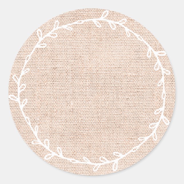 Sticker Rond Toile Burlap Rose Vierge Écriture Rustique (Devant)