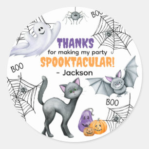 Sticker Rond Toile d'araignée de chat noir et fantômes Hallowee