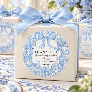 Sticker Rond Toile de Jouy Bleue Fête Prénatale Safari Garçon