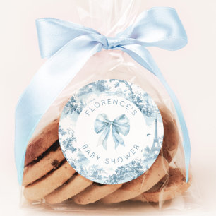 Sticker Rond Toile de Jouy Bonjour bêtre arc Baby shower