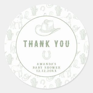 Sticker Rond Toile de Jouy Green Cowboy Baby shower occidental