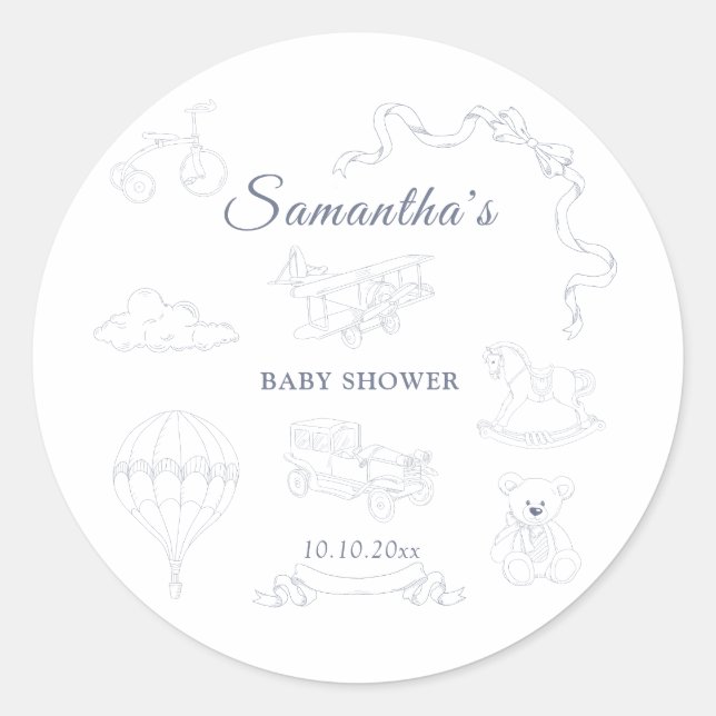 Sticker Rond Toile de Jouy Nursery Baby Shower (Devant)