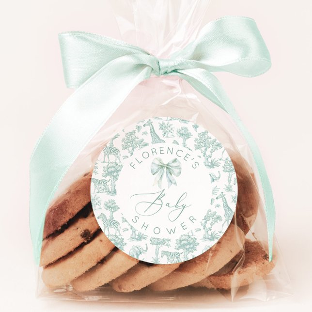 Sticker Rond Toile de jouy Safari jungle Baby shower vert (Créateur téléchargé)