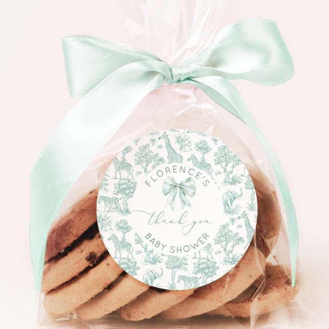 Sticker Rond Toile de jouy Safari Sage Baby shower merci (Créateur téléchargé)