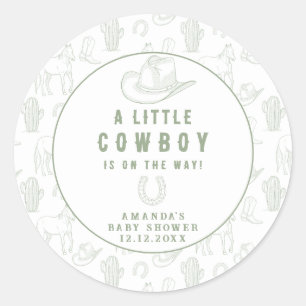 Sticker Rond Toile de Jouy Vert Baby Shower Cowboy Western