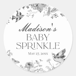 Sticker Rond Toile De Jouy Vintage Florale Bébé Sprinkle Noir