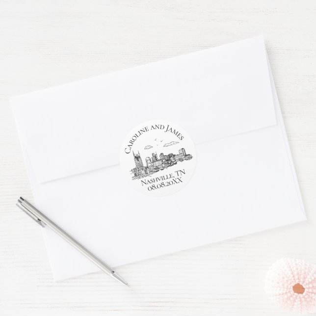 Sticker Rond Toile de Nashville Noir et Blanc (Enveloppe)