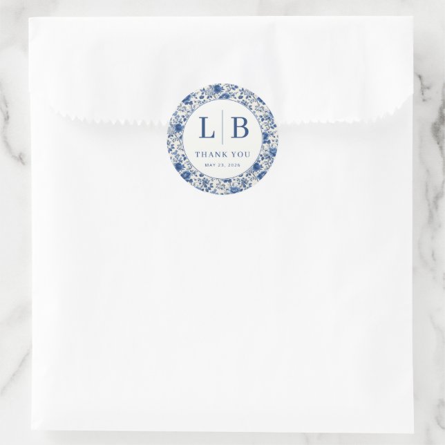 Sticker Rond Toile Florale Bleue Élégante (Sac)