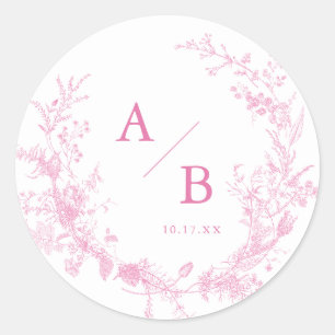 Sticker Rond Toile Mariage rose français Monogramme