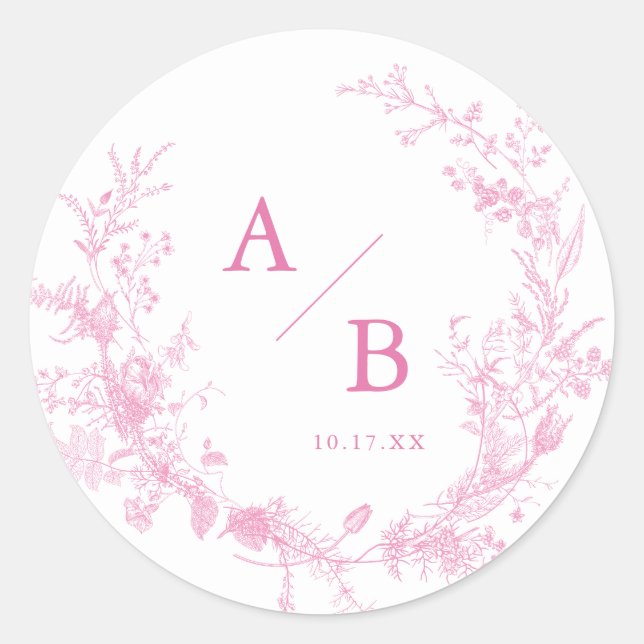 Sticker Rond Toile Mariage rose français Monogramme (Devant)