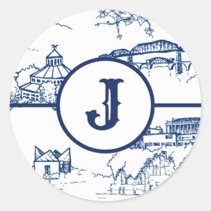 Sticker Rond Toile Monogram Chattanooga Bleu